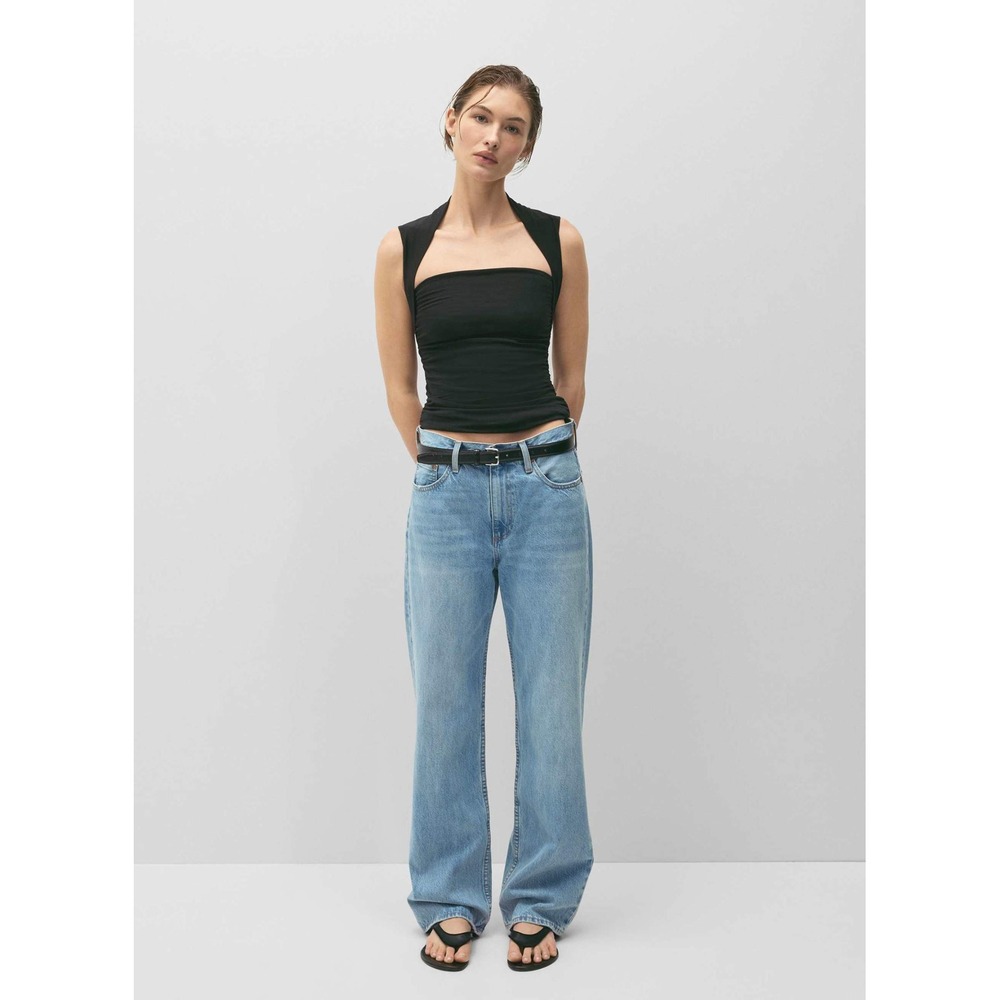 Aritzia Contour Flourish Top Womens S Black Square Neck Ruched Cotton Soft HTF